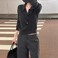 老钱风针织衫女早秋穿搭韩系chic别致长袖上衣春秋内搭打底polo衫