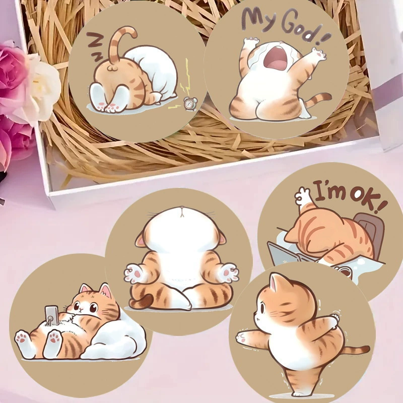 Cute creative wooden hot and cold acrylic decorations, 6 pieces, cat