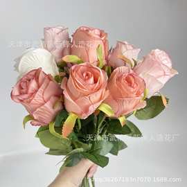 玫瑰花保加利亚假花摆设欧式塑料花装饰绢花客厅仿真花婚庆家居