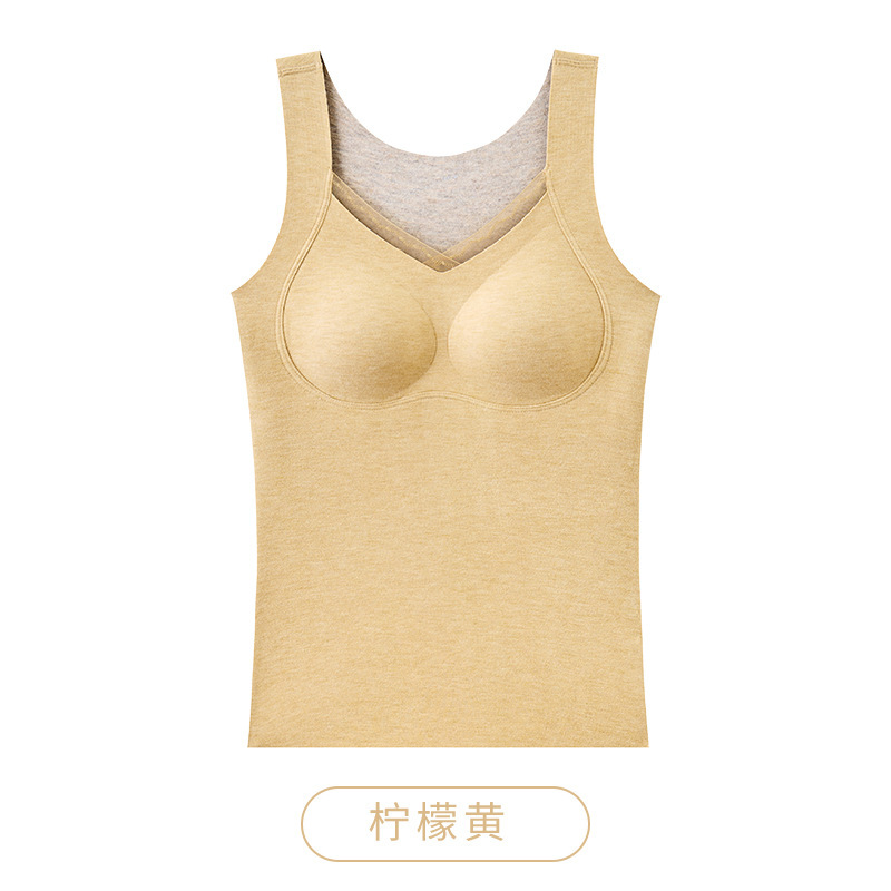 德绒蚕丝保暖背心女款加绒加厚带胸垫免穿内衣可外穿打底吊带上衣|undefined