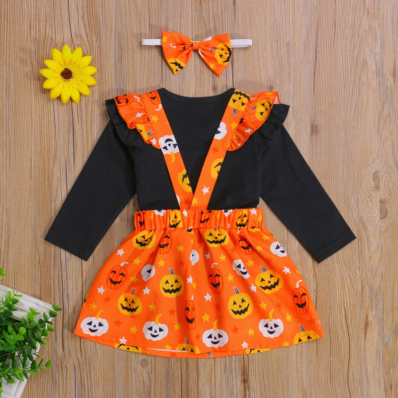 Halloween Fashion Pumpkin Printing Cotton Girls Clothing Sets display picture 2