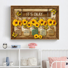 Amazon Sunflower Vase Canvas Painting Home Living Room Bedroom Wall Art Framed Decorative Painting Wholesale
