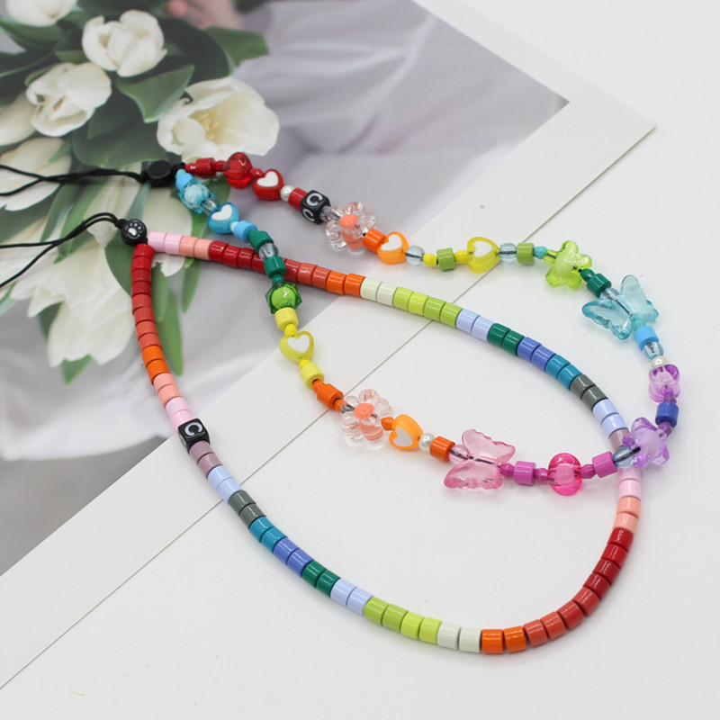 Net red best selling anti-lost mobile phone chain rainbow mobile phone chain with enamel beads DIY mobile phone lanyard factory direct sales