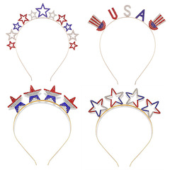 American Independence Day Alloy Diamond Star Hairband Five-Pointed Star Flag National Day Holiday Crown Accessory Wholesale for Women