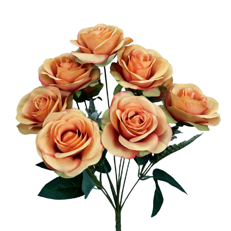 9 manojo de la cabeza, amante, rosa, flor artificial, boda, decoración del hogar, rosa, decoración de flores falsas hechas a mano al por mayor