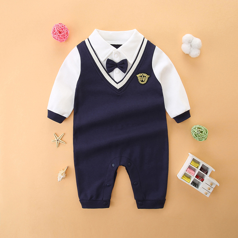 Baby jumpsuit spring and autumn cotton 0 to 3 months old male baby foreign style spring clothes super cute newborn suit