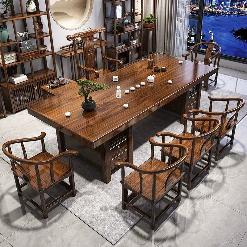 Высококачественный стол из цельного дерева, большой стол, стол, пять стульев, теперь общественный чайный стол, полный набор чайных чайных столов