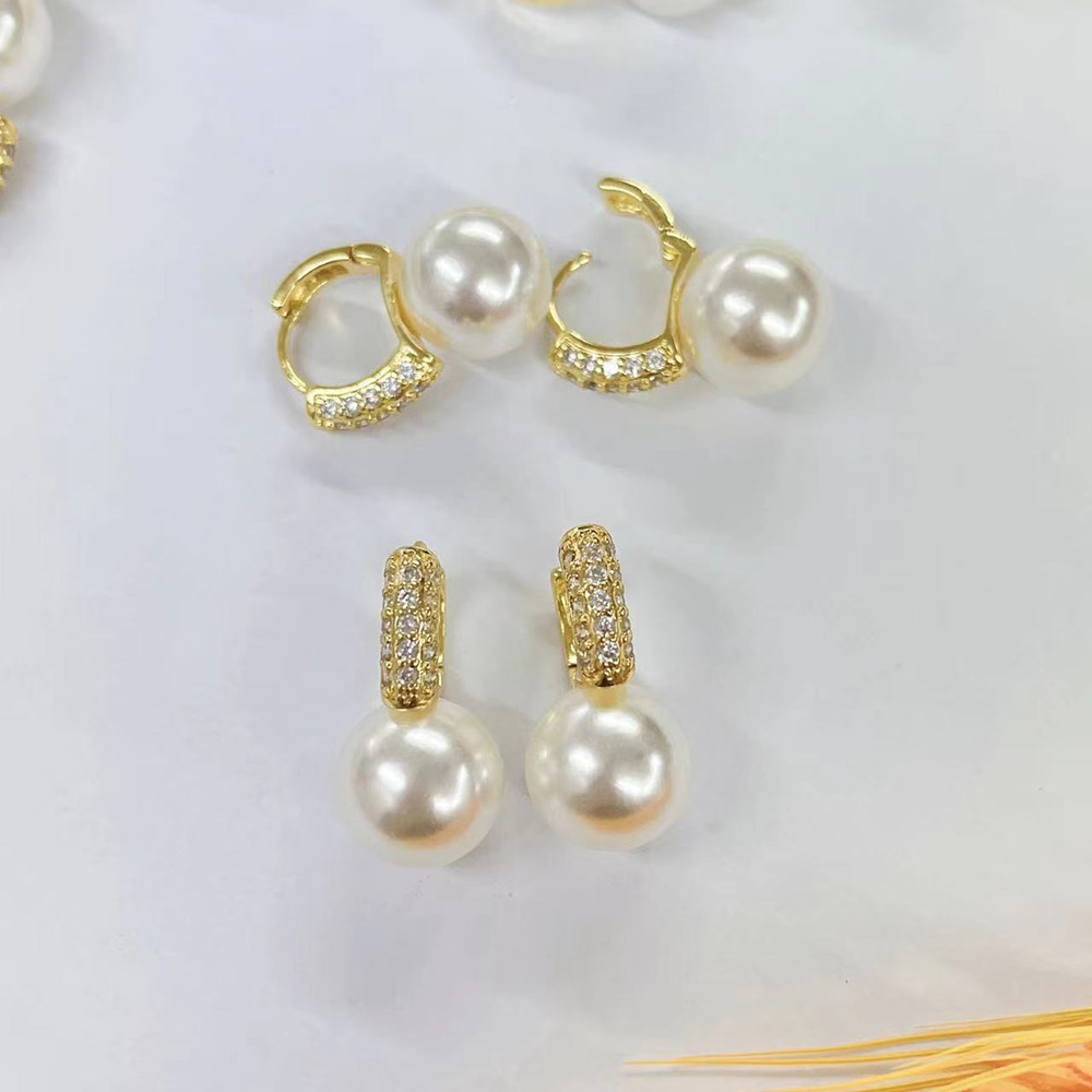 Daily Occasion Copper Material 1 Pair Fashion Geometric Copper Inlay Artificial Pearls Zircon Drop Earrings