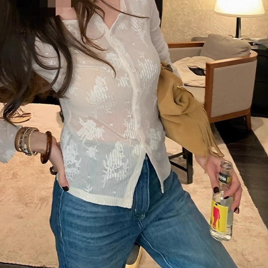 2025法式名媛薄款漂亮白色高弹针织开衫女蕾丝防晒空调衫春装外套|undefined