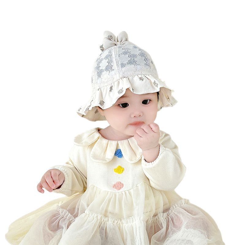 Sombrero para bebés delgado sombrero para bebés femeninos ajustable pequeño sombrero de pescador primavera y verano princesa sombrero solar a prueba de viento