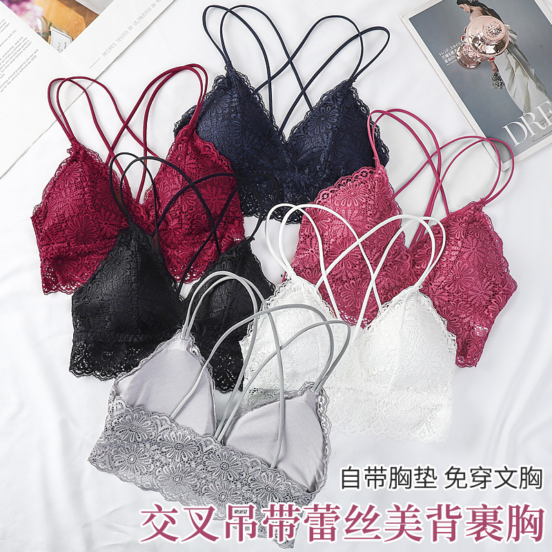 Sexy encaje elástico correa cruzada ropa interior agradable a la piel delicada transpirable interior cómodo pecho envuelto belleza sujetador trasero image 1