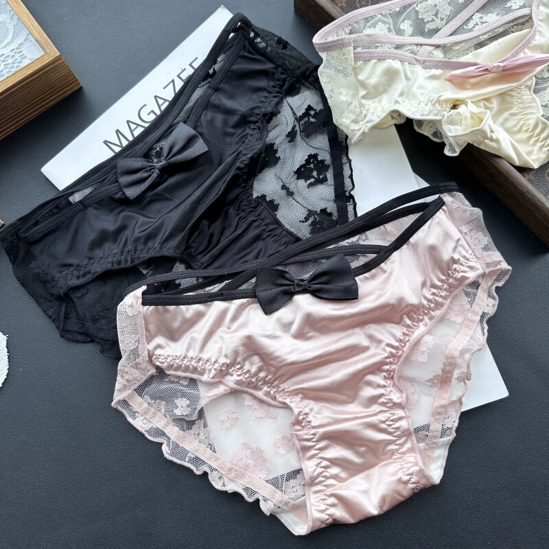 [40.00 kg-65.00 kg] 3832 accompany you to sail# cute sexy ice silk lace cross hollow women's underwear
