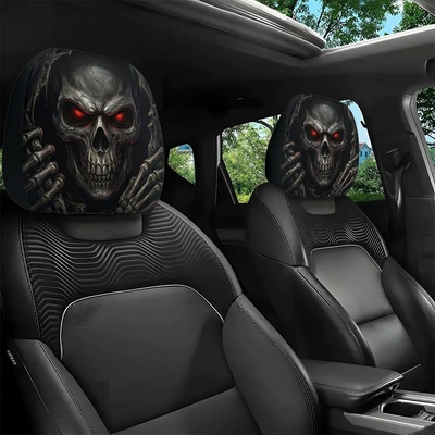 Car Headrest Cover with Red-Eyed Skull Personalized Print, Universal Neck Pillow Cover for Car Interior, Can Be Labeled and Shipped, Custom Production from Provided Images (Other Automotive Interior Supplies)