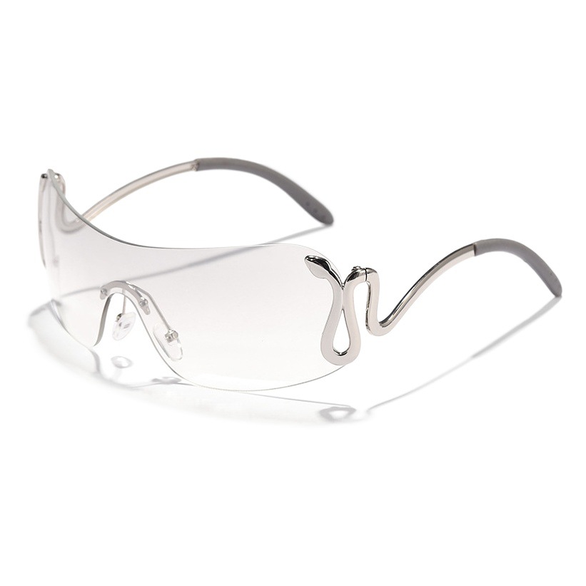 Gafas de sol punk europeas y americanas no convencionales de una pieza sin marco de plata soporte de serpiente gafas de sol hombres y mujeres modelo de moda gafas de tiro callejero