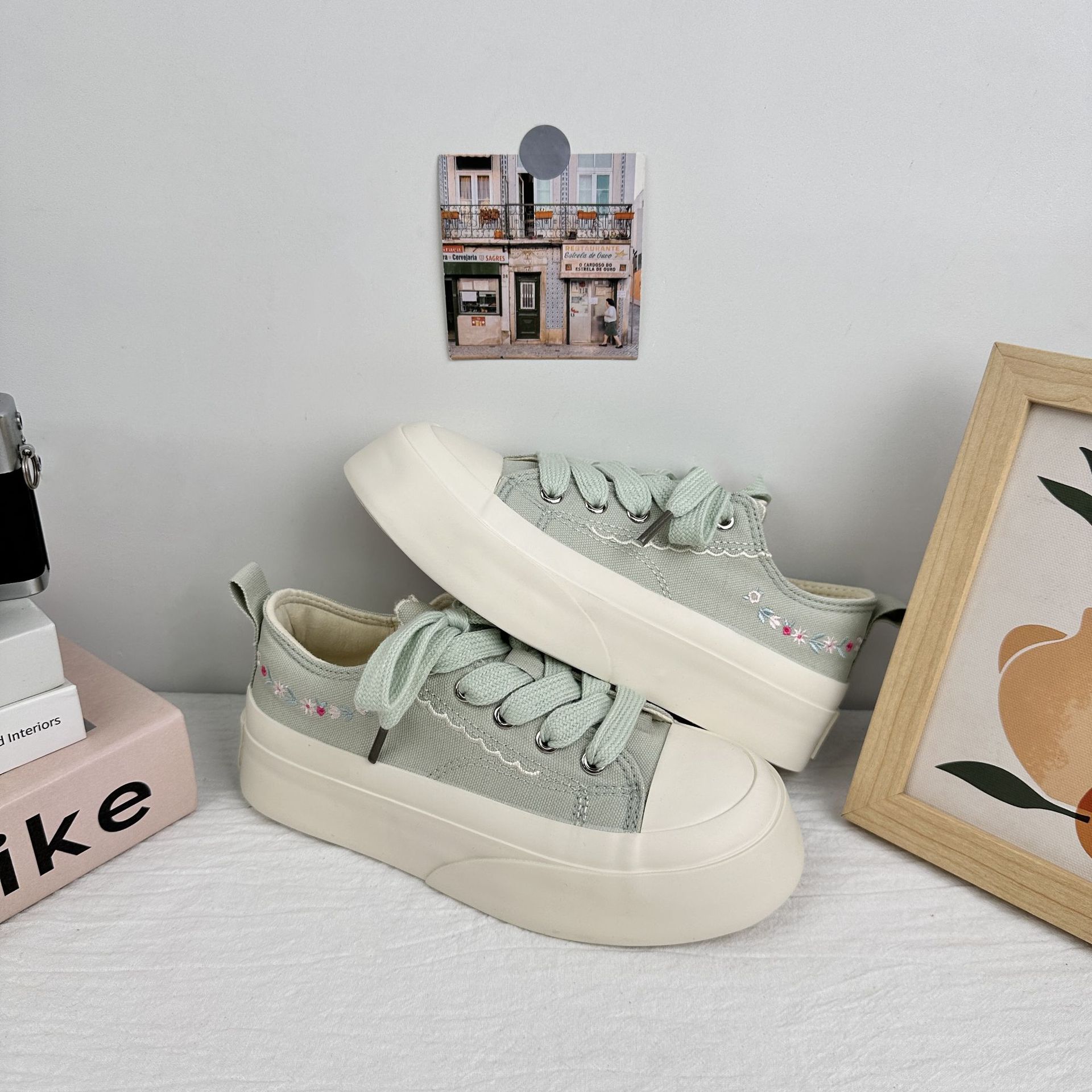 Zapatos de plataforma de onda lejana, zapatos de moda para mujer, 2025, zapatos de lona de nicho de todo fósforo, zapatos de mujer de verano, zapatos blancos, zapatillas casuales image 7