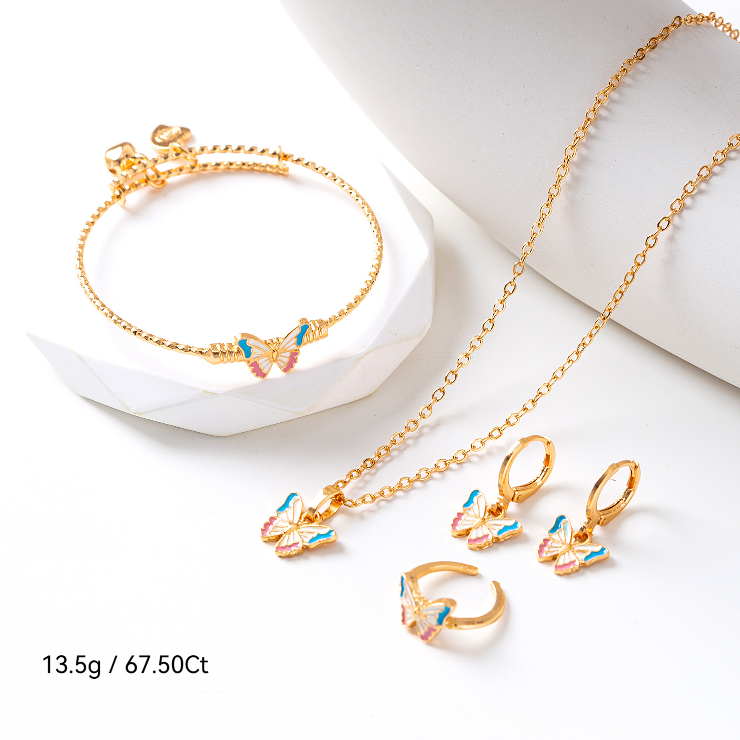 Moda infantil bronce dorado goteo de aceite conjunto de joyas mariposa Mickey anillo de dibujos animados collar pendientes brazalete joyas