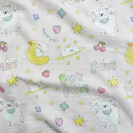 全棉数码印花纱布卡通条纹花棉布40支双层纱面料春秋居家服装面料