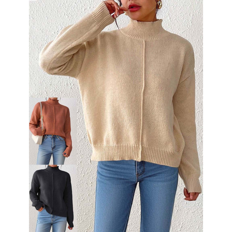 Women's Semi-Turtle Neck Casual Sweater - Soft Deer Fleece Fabric, Pure Color Pullover, Comfortable & Stylish For Autumn Winter_voghion.com