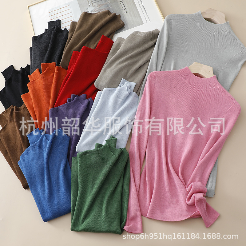 Machine Washable 100 Merino Full Wool Sweater Slim-Fit Mock High Neck Base Sweater Knitted Seamless Sweater 60 Three-strand