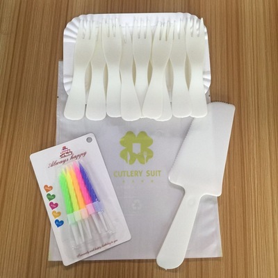 四合一餐具套装一次性塑料刀叉甜品蛋糕餐具套装生日盘叉组合装|ms