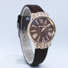 外贸新款皇冠石英手表高级镶钻刻度罗马腕表女士高端皮表学生手表