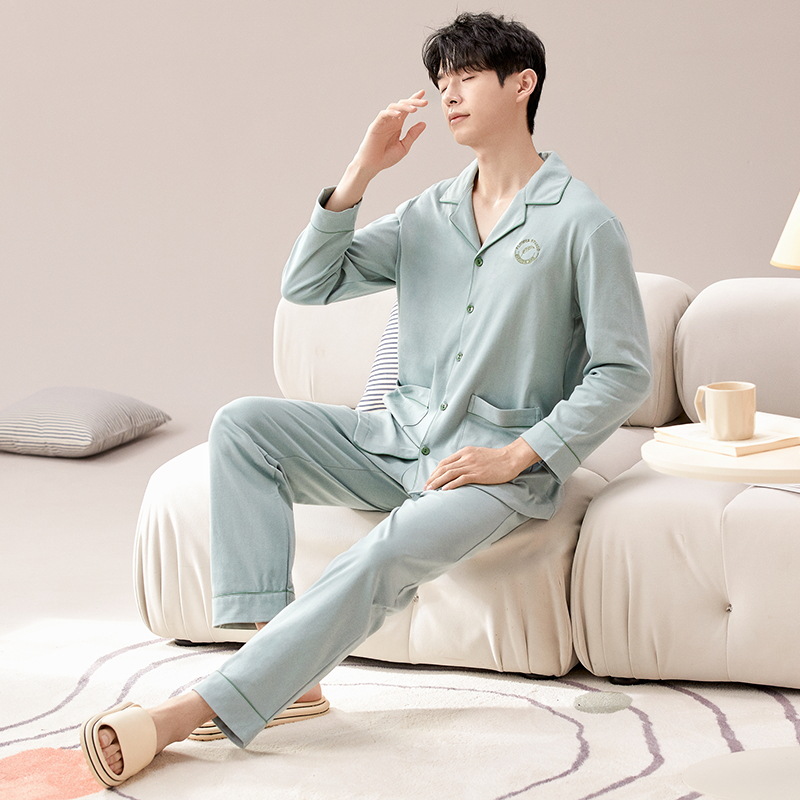 2024 primavera nuevos pijamas de los hombres de mediana edad y ancianos de algodón cardigan jóvenes pantalones de manga larga ropa en el hogar traje casual