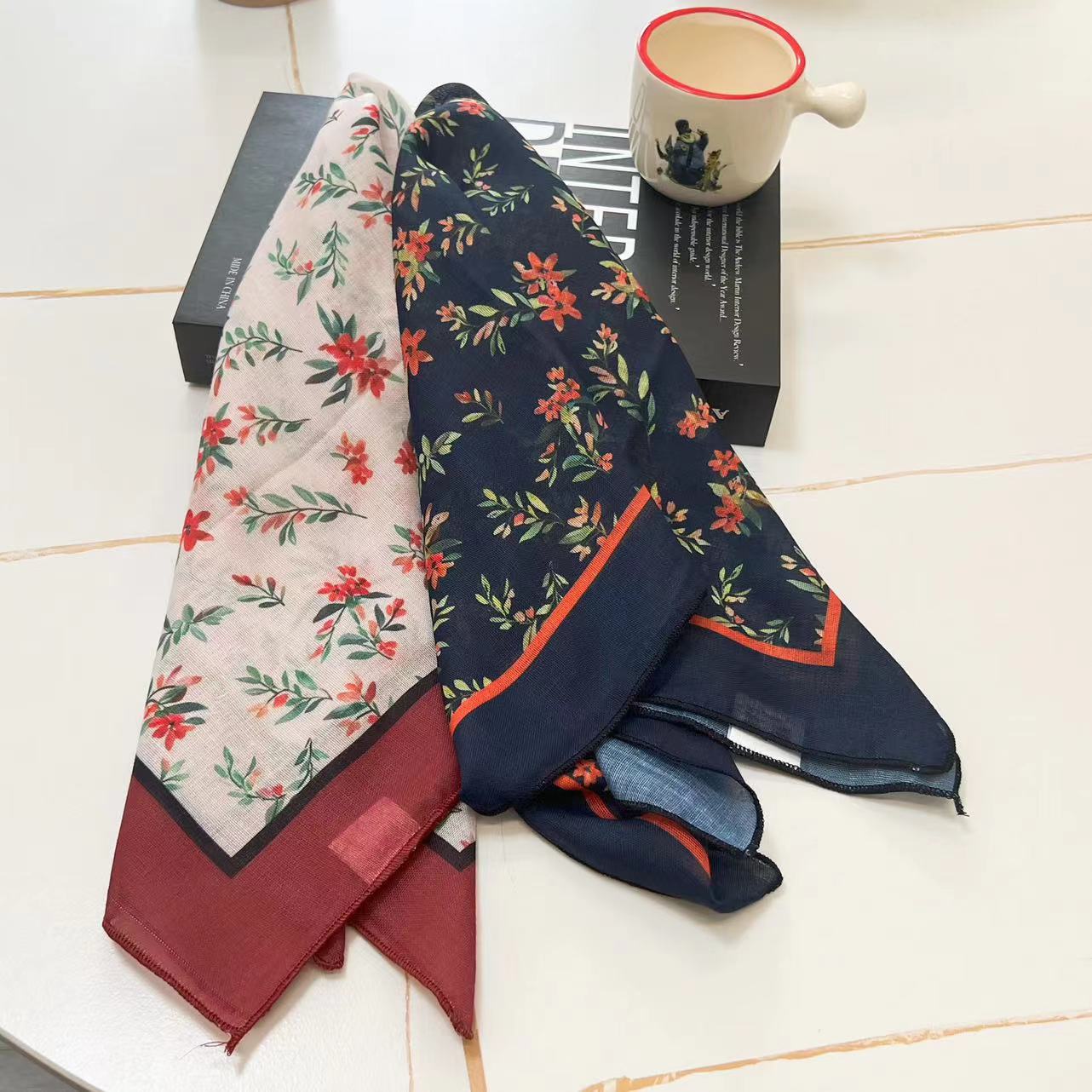 60g Weight Kerchief Classification Daily Occasion cotton and linen Material Flower Pattern Summer Season Women's Gender IG Style Style Women's IG Style Flower Cotton And Linen Kerchief 103