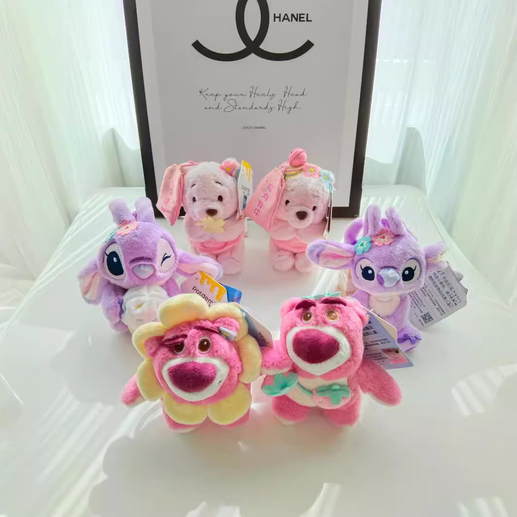 Authentic Disney Strawberry Bear Doll Stitch Doll Stuffed Toy Mickey Pendant Backpack Pendant Keychain