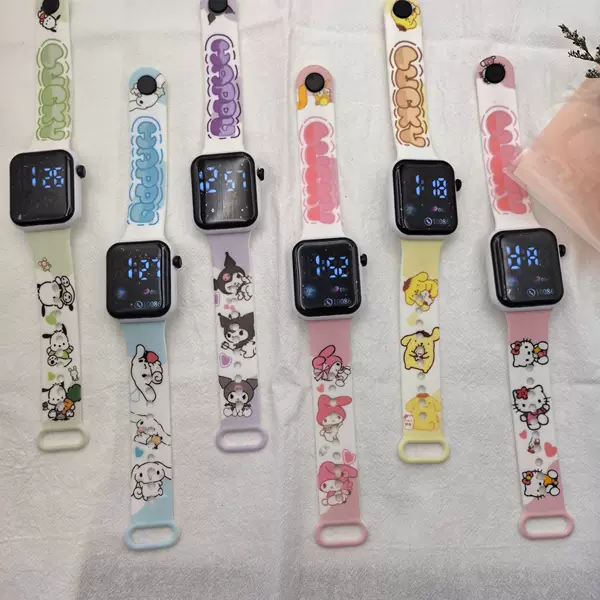 2024 new [Earth] cartoon printing button LED watch fashion square children student electronic watch