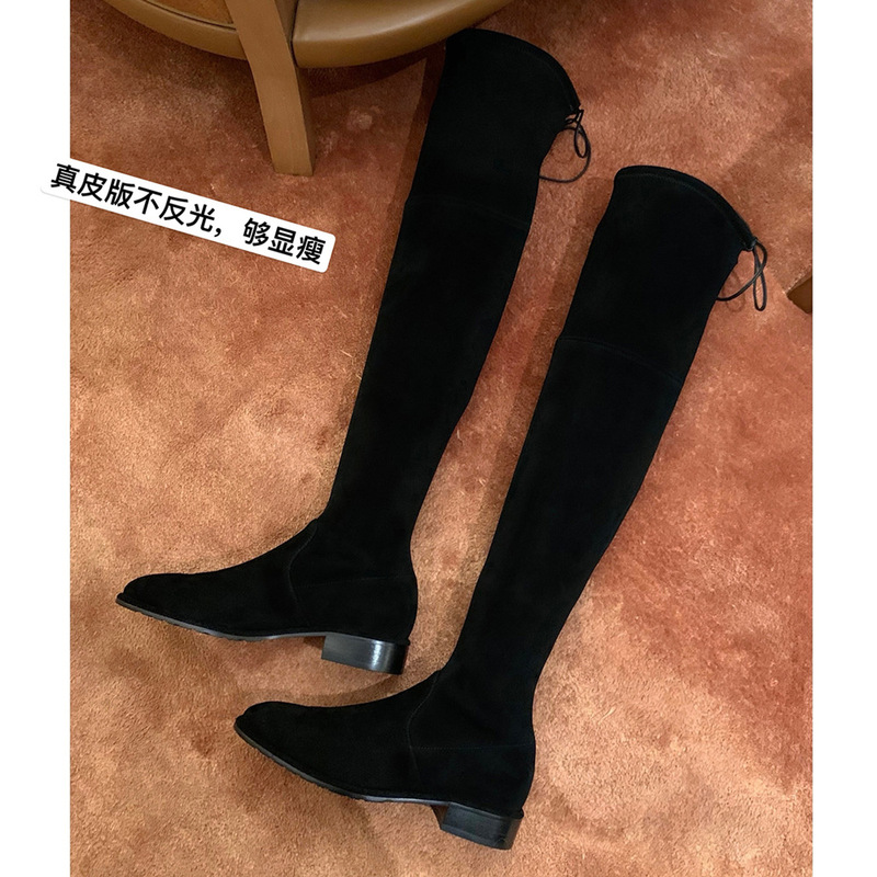 Sw5050 Over-The-Knee Boots for Women 2024 New Elastic Thick Heel Sleeve Boots Flats Round Toe Slim High Boots