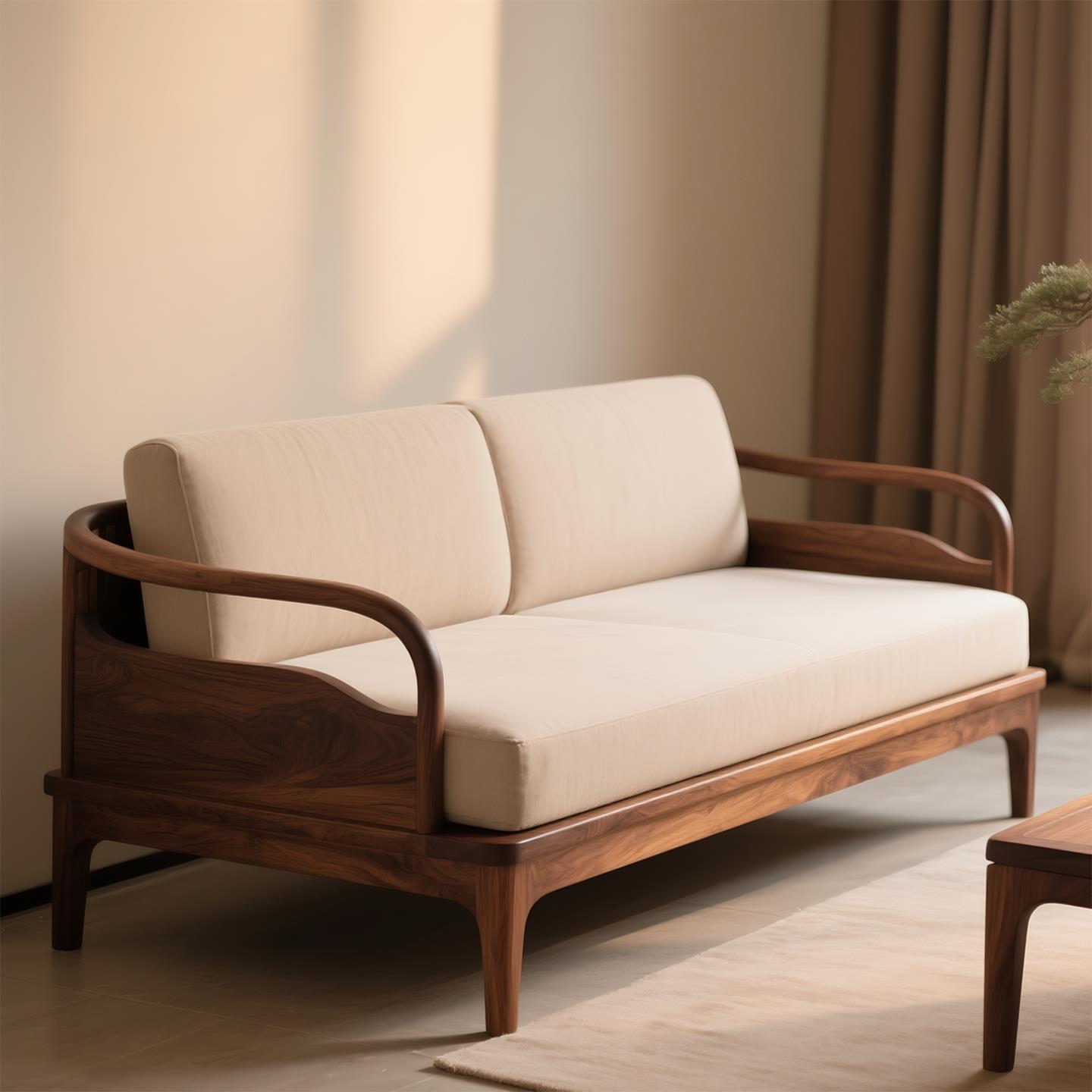 Song's Aesthetics North American Black Walnut Straight Sofa Simple Zen New Chinese Style House Hotel Club High-End Furniture