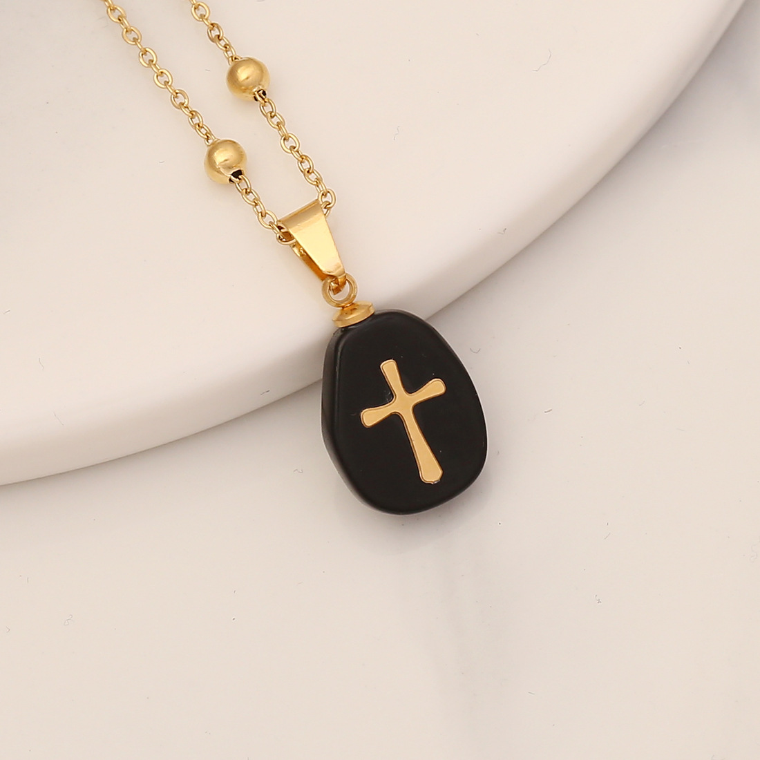 Retro Cross Stainless Steel Natural Stone Turquoise Pendant Necklace display picture 4