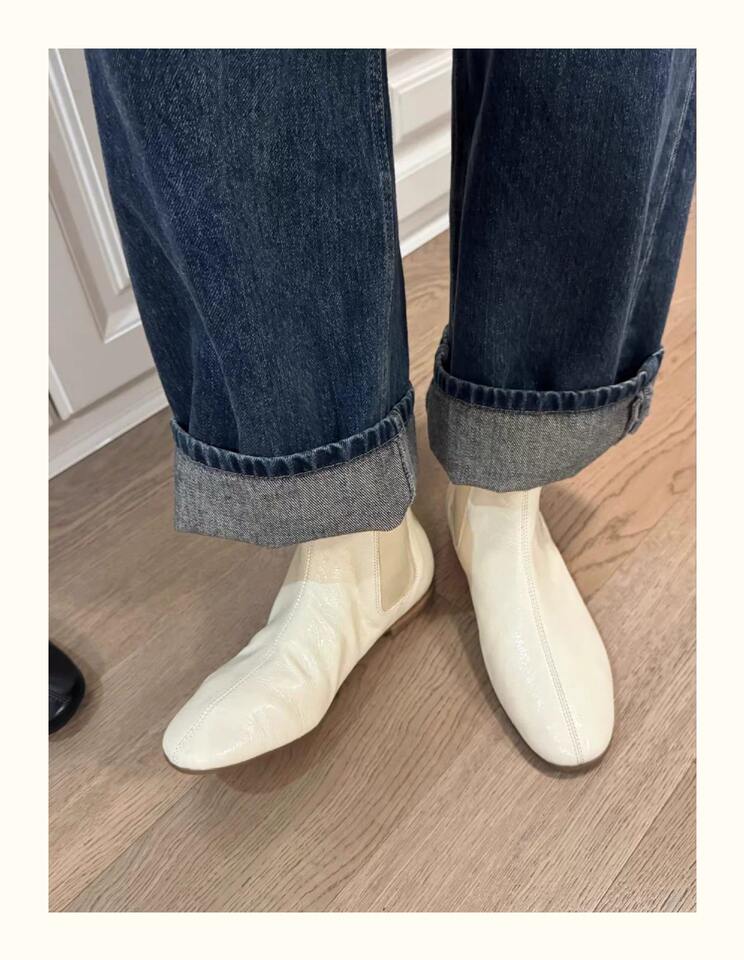 Bốt Chelsea cổ ngắn nữ mũi tròn phong cách Anh, đế bằng chống trượt, gót 3–5 cm — Màu trắng, màu đen chi tiết 6