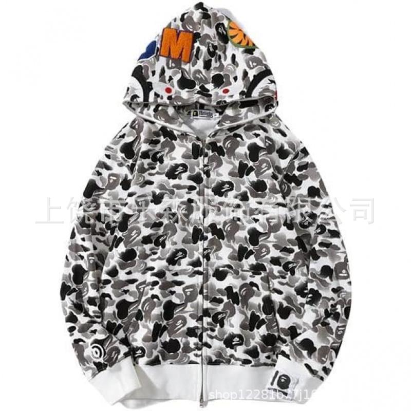 Bape Shark Hoodie Full Zip Camo Grey