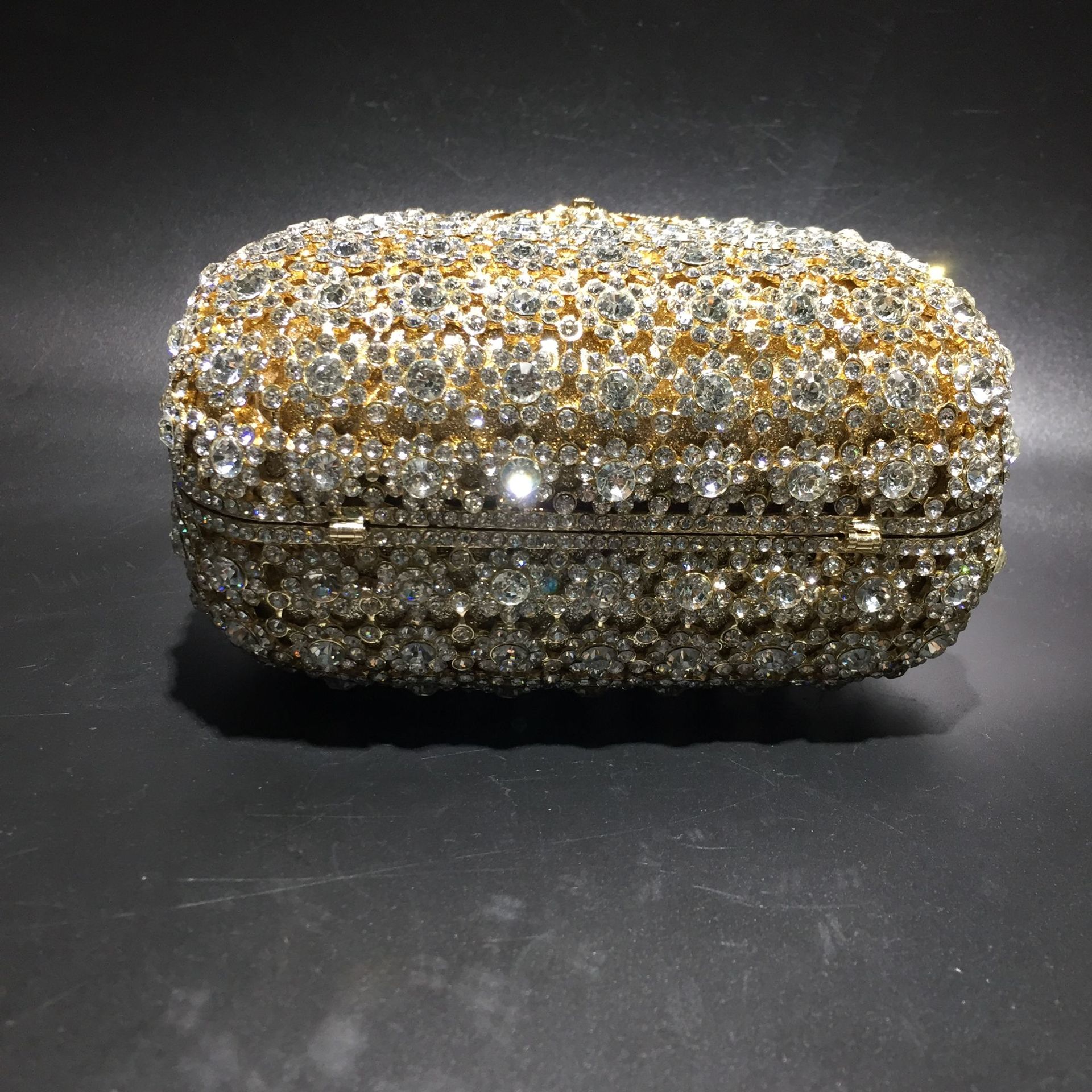 Túi clutch nữ đính đá rhinestone dạ tiệc cao cấp — Vàng kim trắng chi tiết 3