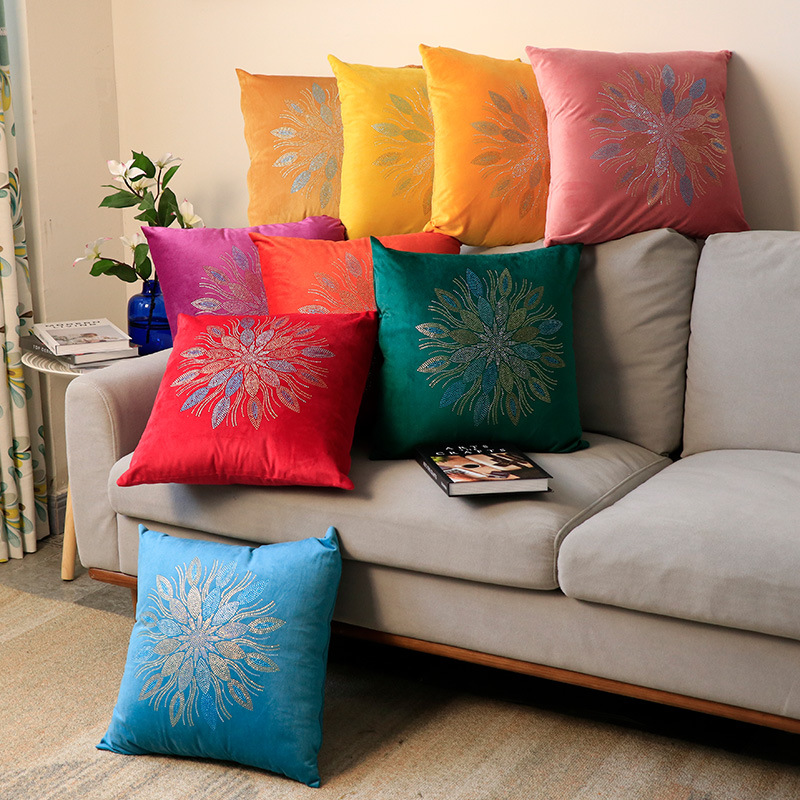 Moderno semplice colore olandese velluto strass fiore federa decorazione della casa modello camera divano cuscino fodera all'ingrosso_voghion.com