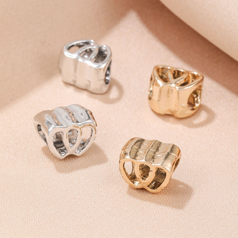 Alloy UV color retention large hole bead material double love overlapping hollow bead bracelet loose bead jewelry accessories wholesale