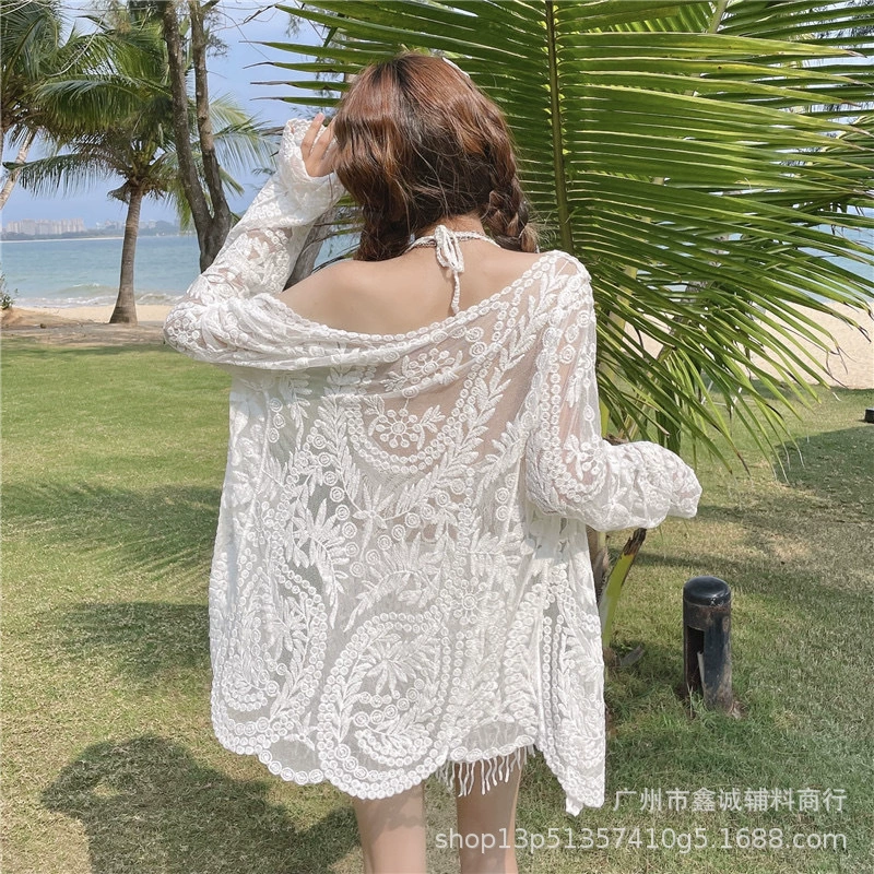 Женская пляжная накидка с длинным рукавом, one size (длина 65 см), защита от солнца, лёгкая