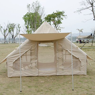 Factory inflatable tent 6 flat canopy camping inflatable house air column tent rainproof one-bedroom free (Avtomobil dam çadırları) - quicksand-gold-with-transparent-pvc-skylight-reserved-chimney-mouth-2-3300x200x210cm