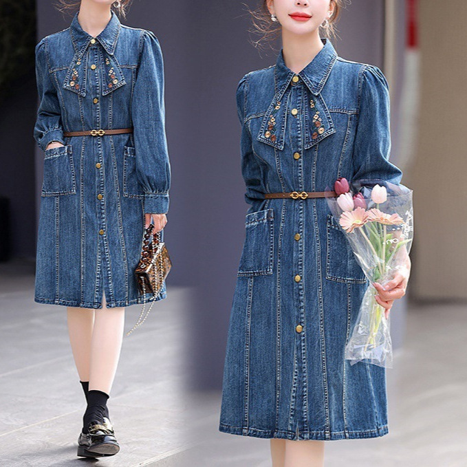 高级感超好看牛仔连衣裙女2025年春秋季新款时尚休闲气质收腰裙子|undefined