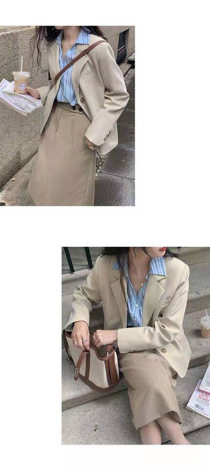 Áo blazer nữ kiểu ngắn dáng vest thanh lịch tay dài cổ vest một hàng hai nút — Màu mơ nhạt (bán trực tiếp tại nhà máy), Màu nâu (bán trực tiếp tại nhà máy), Màu xám đậm (bán trực tiếp tại nhà máy), Màu đen (bán trực tiếp tại nhà máy) chi tiết 24