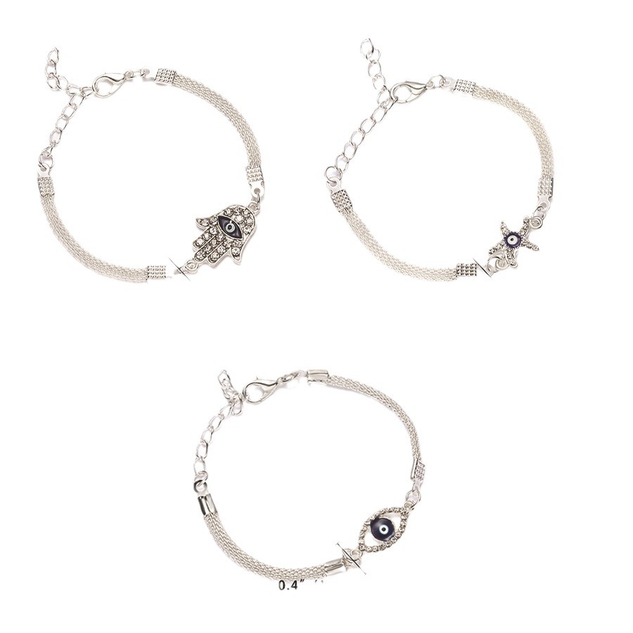 Geometric Charm Bracelet With Blue Eye In Silver Plated Finish_voghion.com