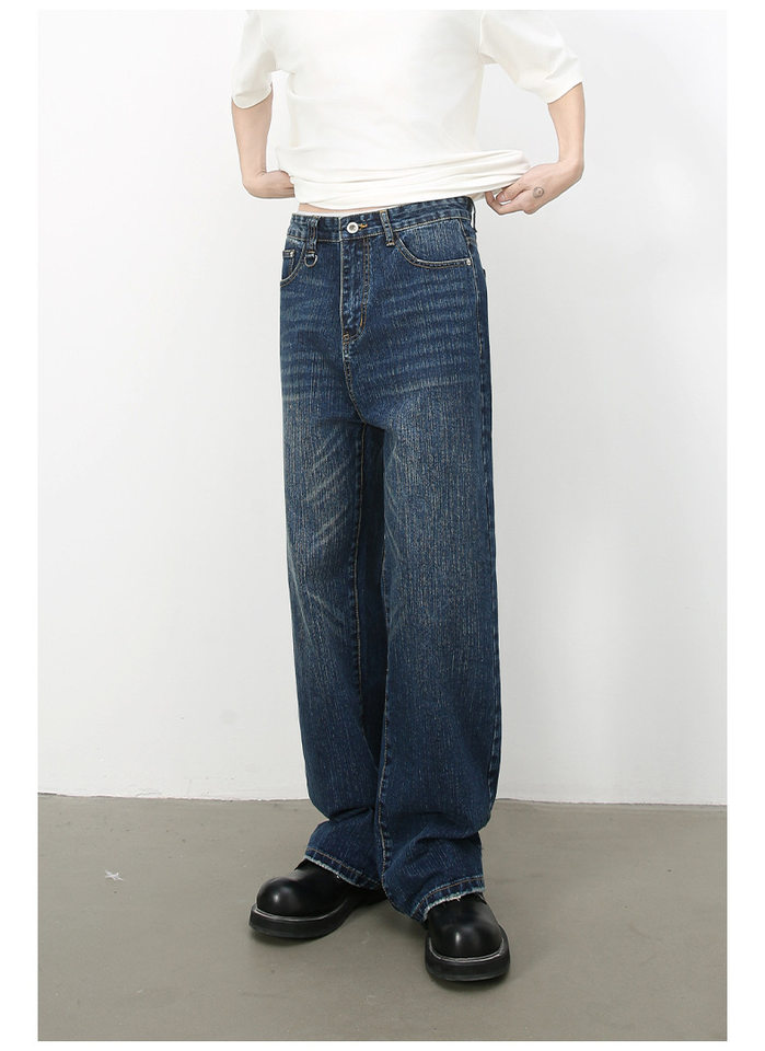 Quần jean nam ống rộng ống đứng phong cách Hàn, cạp vừa, denim cotton thoáng mát — Màu xanh lam, Đen xám chi tiết 15