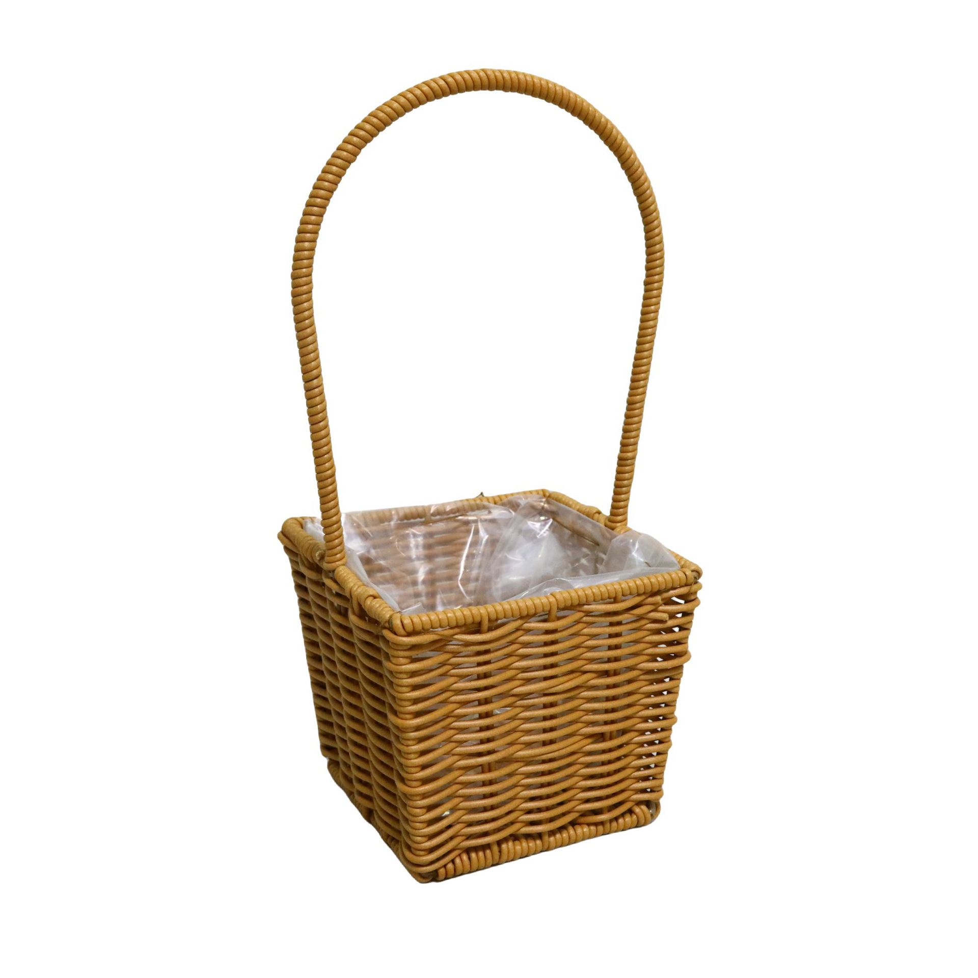 Cestas de mano tejidas a mano de plástico de caña decorativa flor seca canasta de flores portátiles canasta de regalos al por mayor