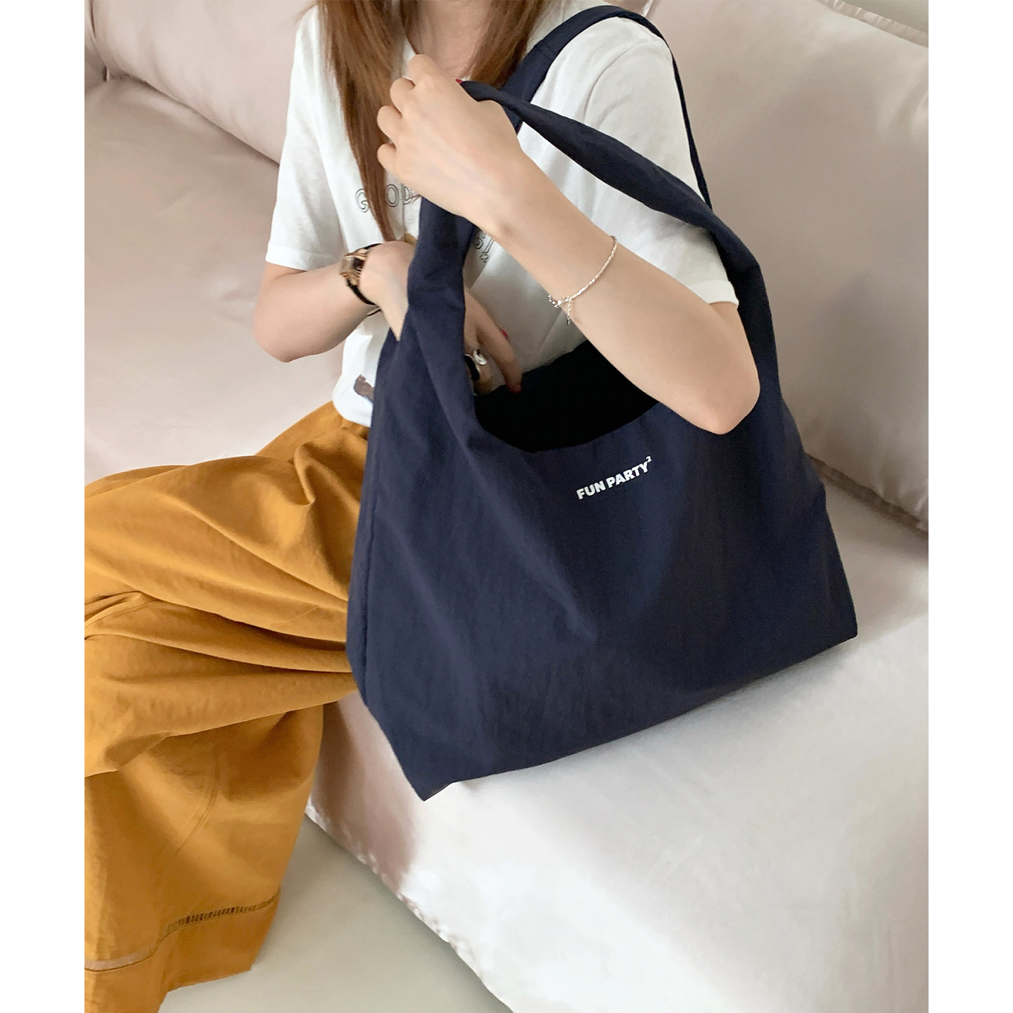 나일론 이중 레이어 두꺼운 조끼백 대용량 릴렉스 토트백 캐주얼 스타일 천가방 사진촬영 출퇴근 가방