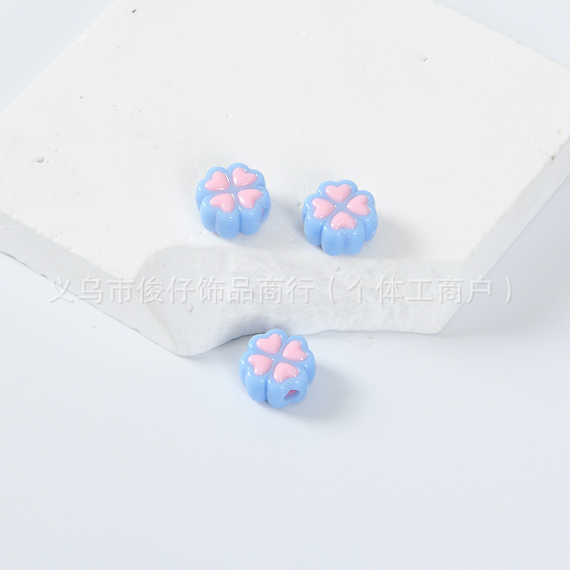 亚克力双拼实色四叶草散珠儿童DIY手工发饰手机链配件串珠花朵|undefined