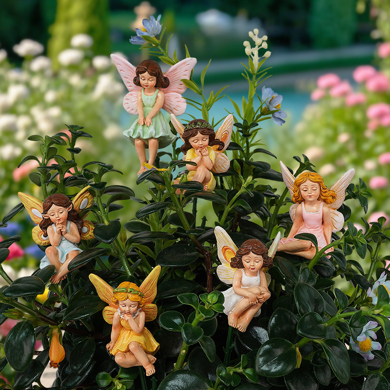  Popular Resin Flower Fairy Ornaments Creative Outdoor Garden Fairy Flower Basin Micro Landscape Decorations