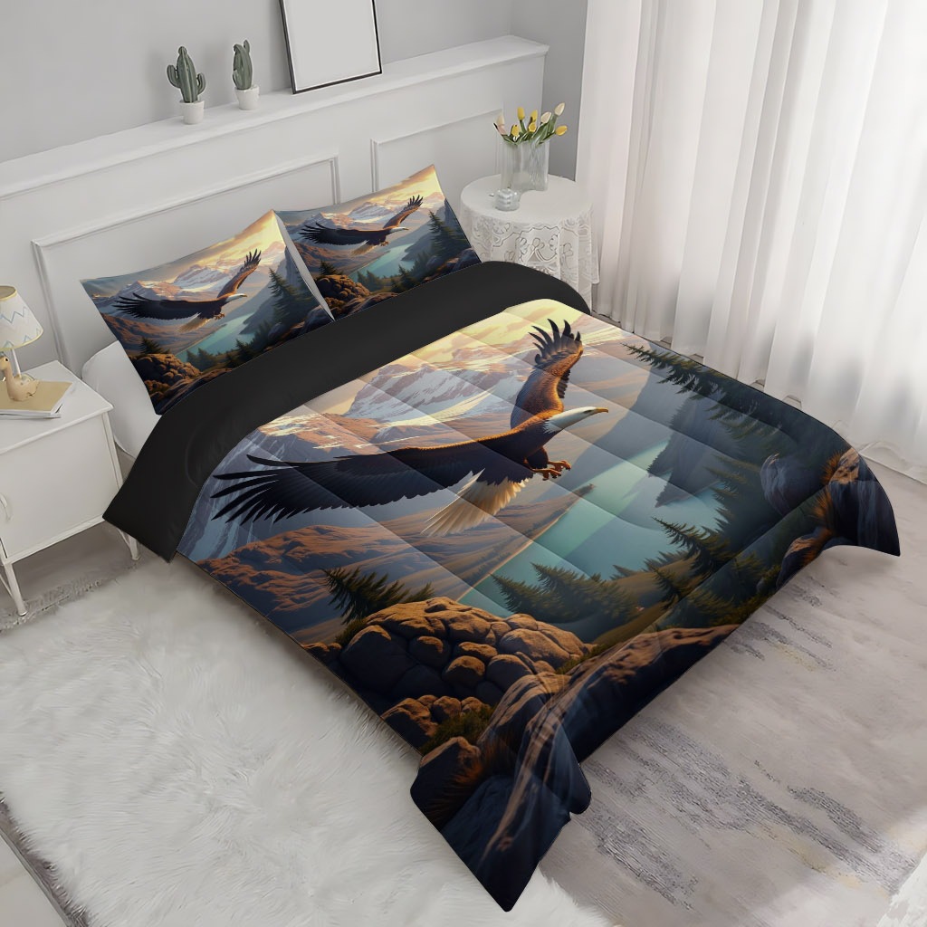 TEMU / JIT nuevo producto transfronterizo Eagle 3D impresión digital 180gms colcha colcha almohada conjunto suministro directo de fabricantes