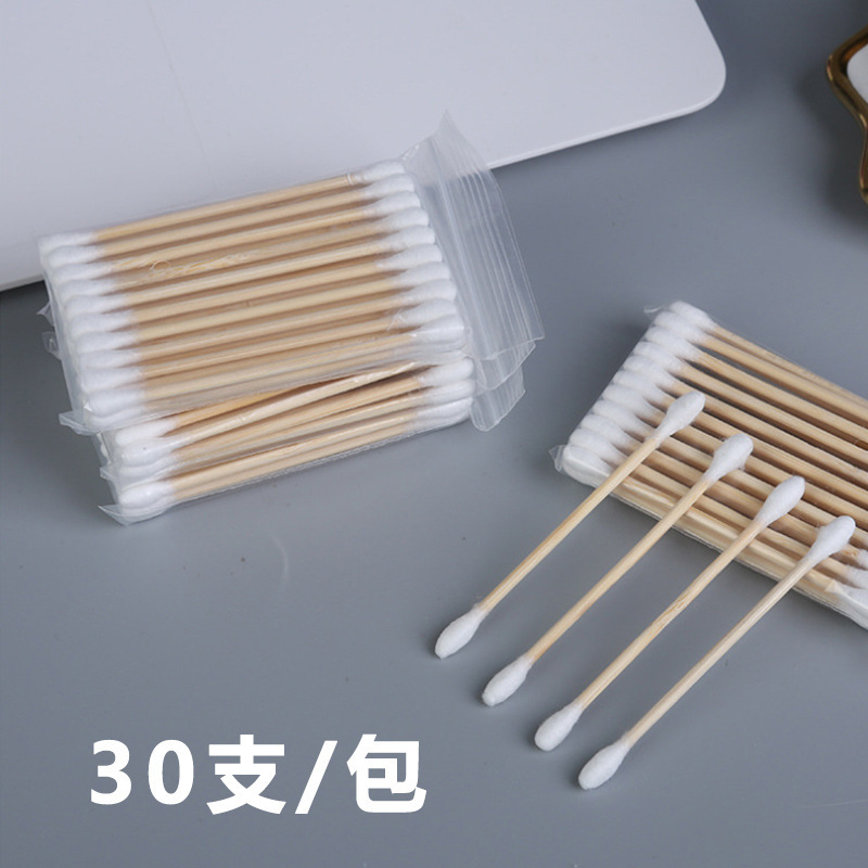 Doble punta de algodón oreja maquillaje casero palo de algodón palo de madera cabeza pequeña cabeza aguda cuchara orejas limpias Tao Sen