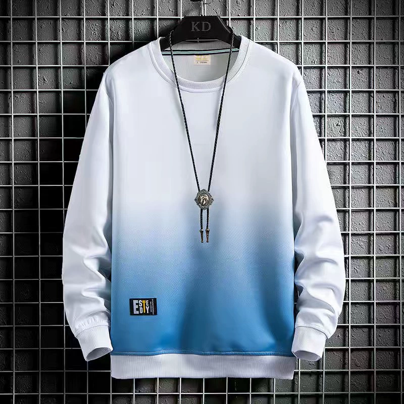 Осень 2023 Новая мужская толстовка с тонким круглым вырезом, корейская модная индивидуальная градиентная свободная одежда больших размеров, сплошной цвет